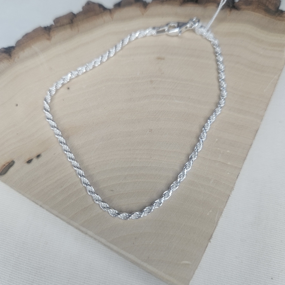 NWT Solid 925 Sterling Silver Diamond Cut Rope Chain Bracelet 7" 1.8mm Italy